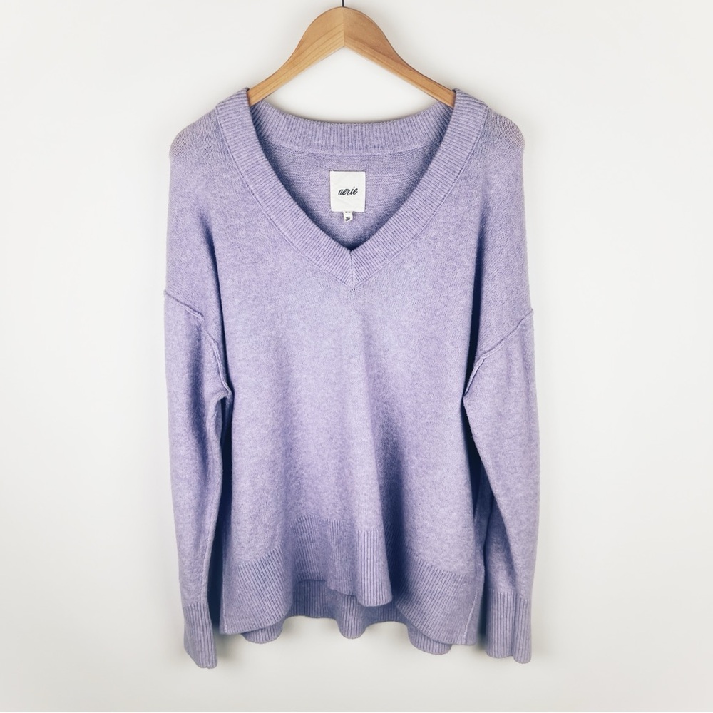 Aerie Oversized Lavender Purple V-Neck Long Sleeve Soft Sweater 2023 Size M